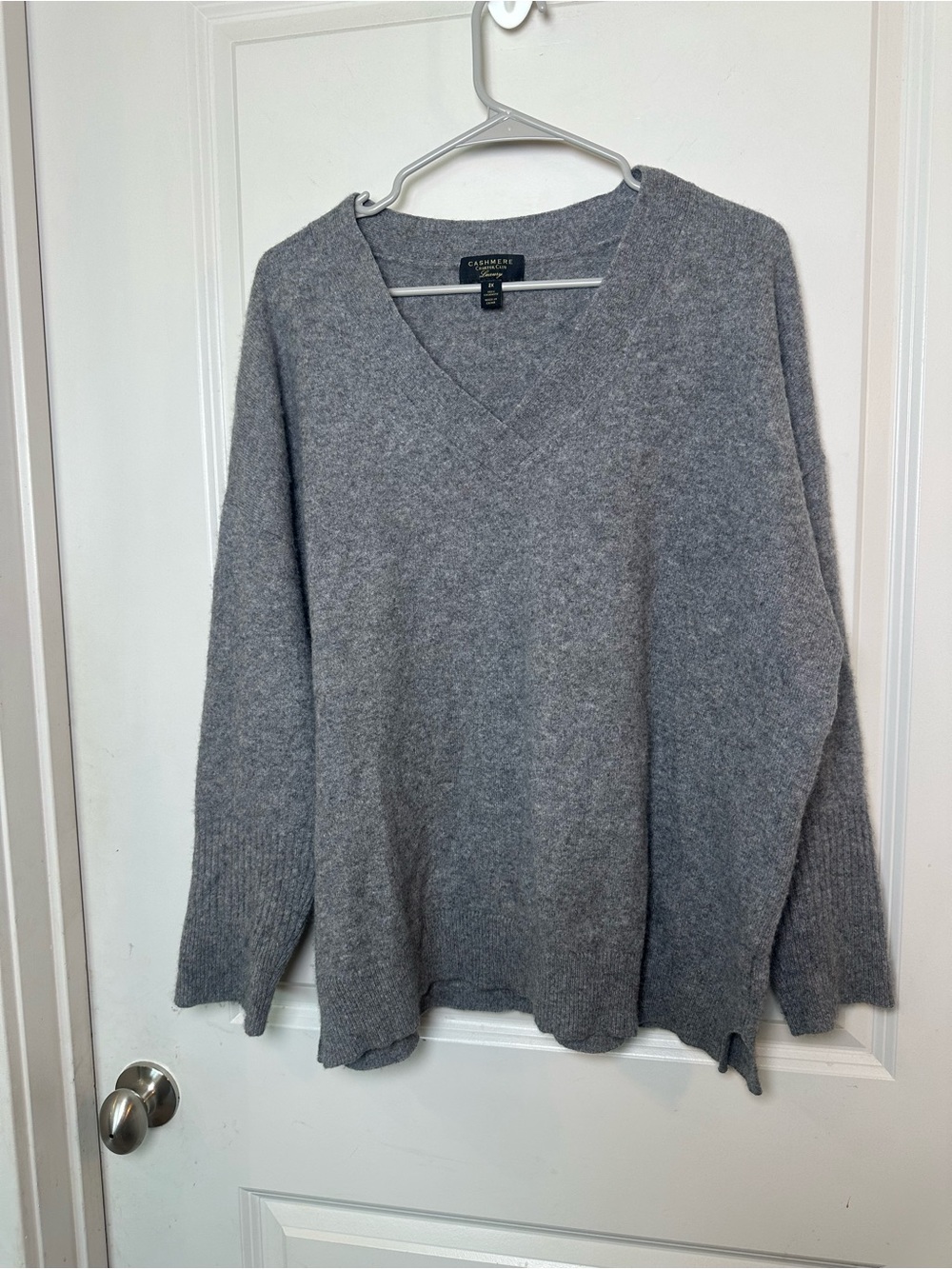 CHARTER CLUB Cashmere Luxury Grey V- Neck Sweater, Size 2X